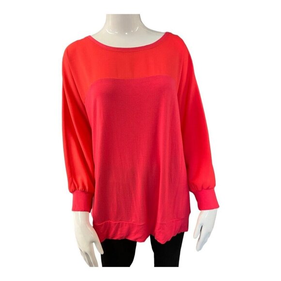 Calvin Klein Womens Sheer Panel Blouse~Size Lrg~Pink Chiffon Contrast Top L8 22 - Picture 2 of 8